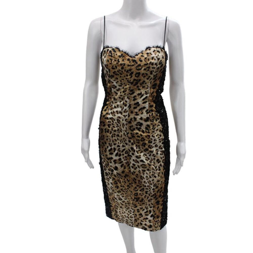 Dina BAR-EL Women Sheath Animal Print Sweetheart Sleeveless Beige Dress Size M